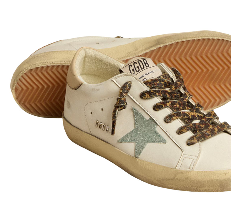 Golden Goose Women's Super Star Sneakers with Gray Glitter Star and Nude Leather Heel