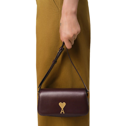 AMI Alexandre Mattiussi Leather Paris Paris Shoulder Bag Burgundy