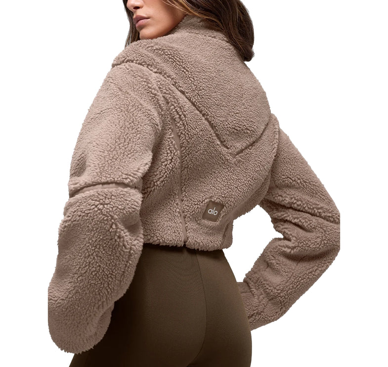 alo Women's Sherpa Cropped Slope Side Jacket Chai Latte