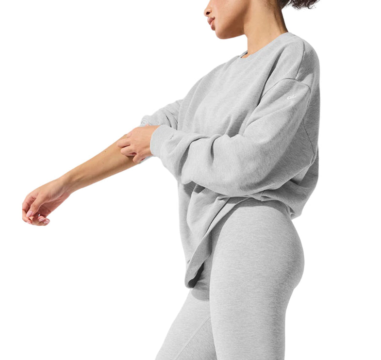 alo Women's Chill Crew Neck Pullover Athletic Heather Grey