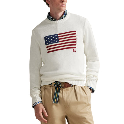 Polo Ralph Lauren Unisex The Iconic Flag Sweater Deckwash White