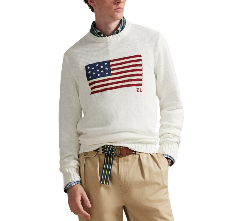 Polo Ralph Lauren Unisex The Iconic Flag Sweater Deckwash White