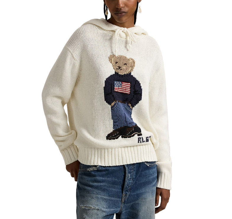 Polo Ralph Lauren Women's Polo Bear Hooded Sweater Parchment Cream