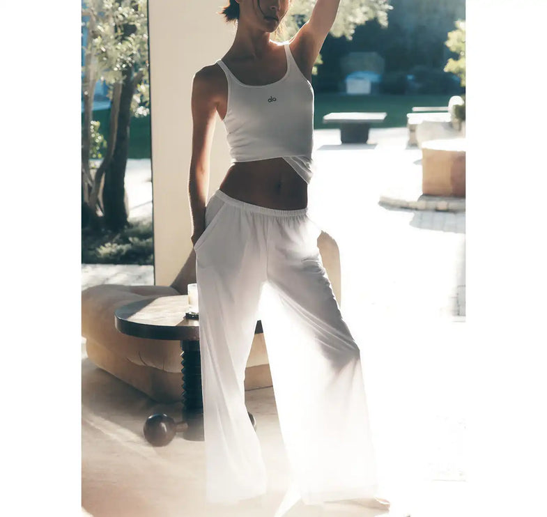 alo Women's Breezy Wide Leg Pant (Long) White