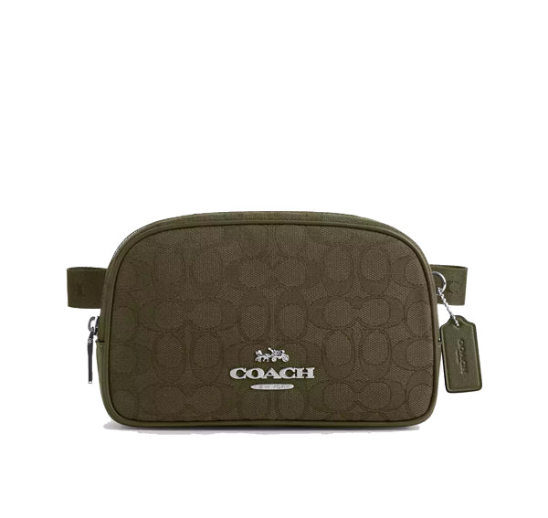 Coach Women's Pace Belt Bag In Signature Jacquard Silver/Olive Drab/Olive Drab