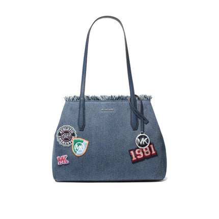 Michael Kors Women's Avalon Medium Embellished Denim Convertible Tote Bag Washed Denim