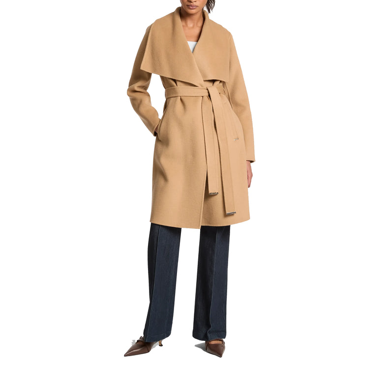 Michael Kors Women's Wool Blend Wrap Coat Khaki