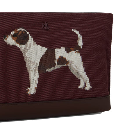 Polo Ralph Lauren Women's Dog-Embroidered Canvas Large Pouch Dark Garnet