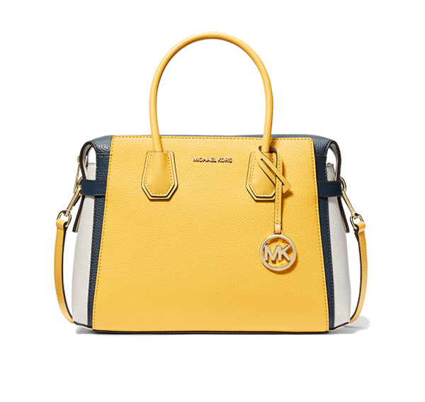 Michael Kors Women's Mercer Medium Color-Block Belted Satchel Daisy Yellow