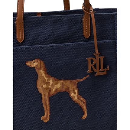 Polo Ralph Lauren Women's Dog-Embroidered Large Cameryn Tote Bag Lauren Navy/Lauren Tan