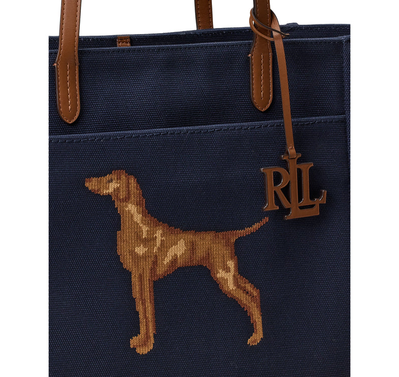 Polo Ralph Lauren Women's Dog-Embroidered Large Cameryn Tote Bag Lauren Navy/Lauren Tan