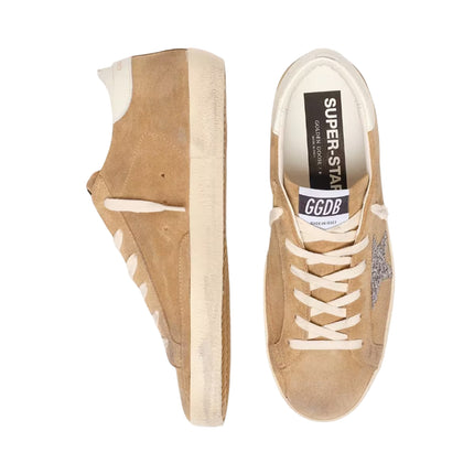 Golden Goose Women's Super-Star in Tobacco Suede with Silver Glitter Star
