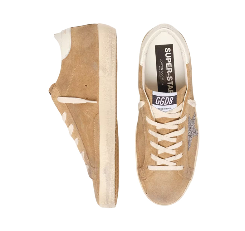Golden Goose Women's Super-Star in Tobacco Suede with Silver Glitter Star