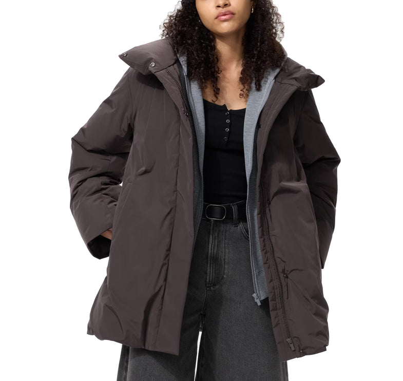 Uniqlo Women's Non-Quilted Down Short Coat 39 Dark Brown