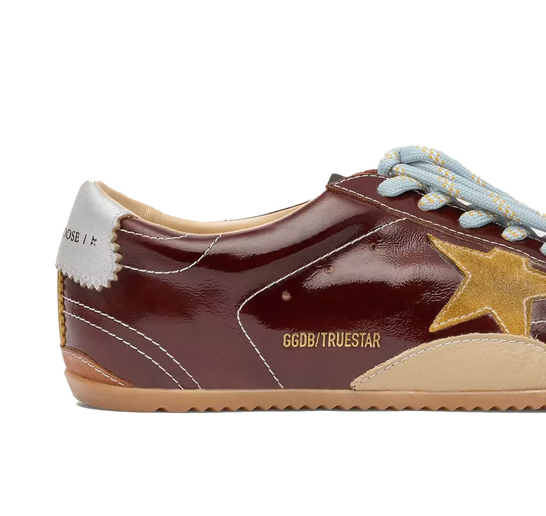 Golden Goose Women's True Star in Burgundy Naplak with Suede Star and Silver Nappa Heel Tab