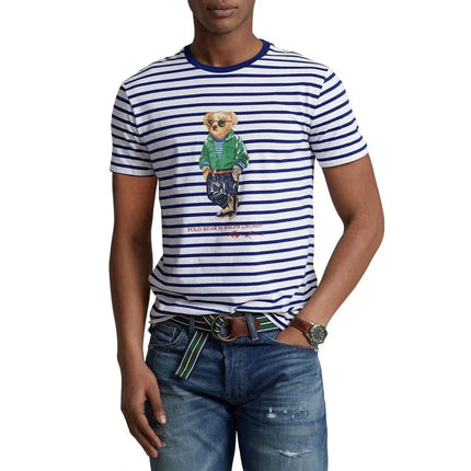 Polo Ralph Lauren Men's Polo Bear Striped Cotton Jersey Tee Blue/White - Hemen Kargoda