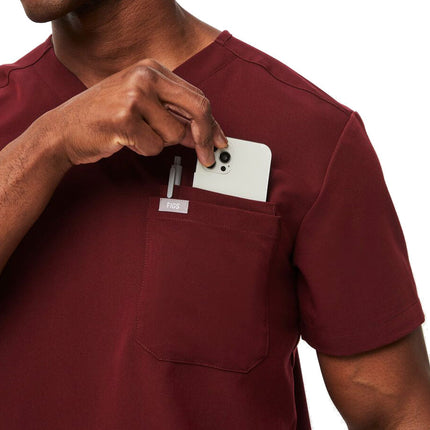 FIGS Men's Leon Three Pocket Scrub Top Burgundy