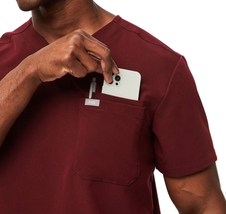 FIGS Men's Leon Three Pocket Scrub Top Burgundy