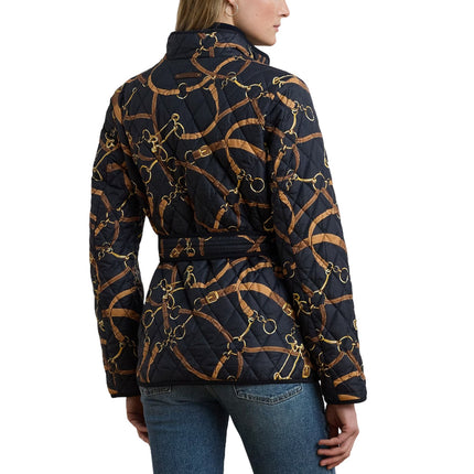 Polo Ralph Lauren Women's Belting-Print Quilted Mockneck Jacket Dark Navy