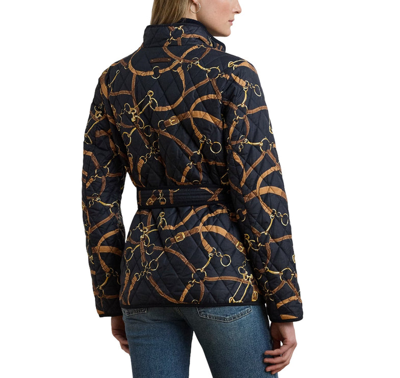 Polo Ralph Lauren Women's Belting-Print Quilted Mockneck Jacket Dark Navy