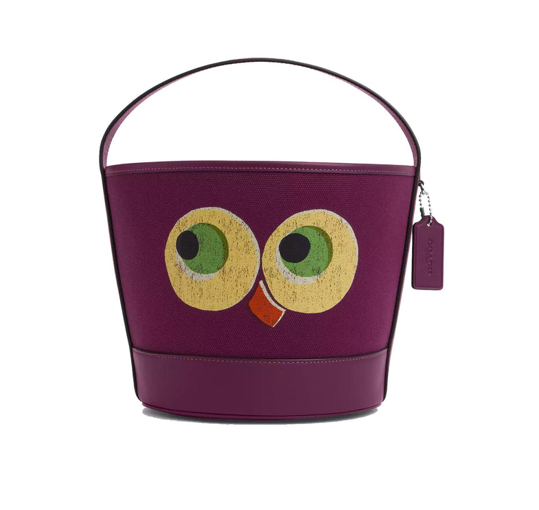 Coach Unisex Trick Or Treat Bucket With Halloween Owl In Regenerative Cotton Plum