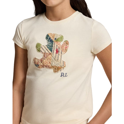 Polo Ralph Lauren Girl's Patchwork Polo Bear Cotton Jersey Tee Guide Cream