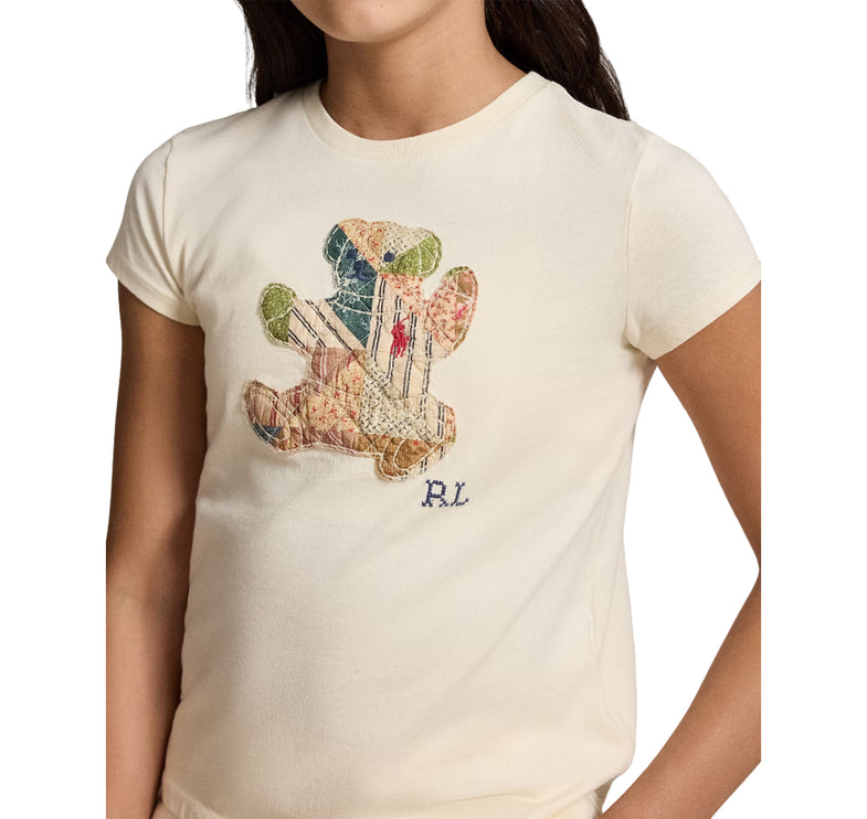 Polo Ralph Lauren Girl's Patchwork Polo Bear Cotton Jersey Tee Guide Cream