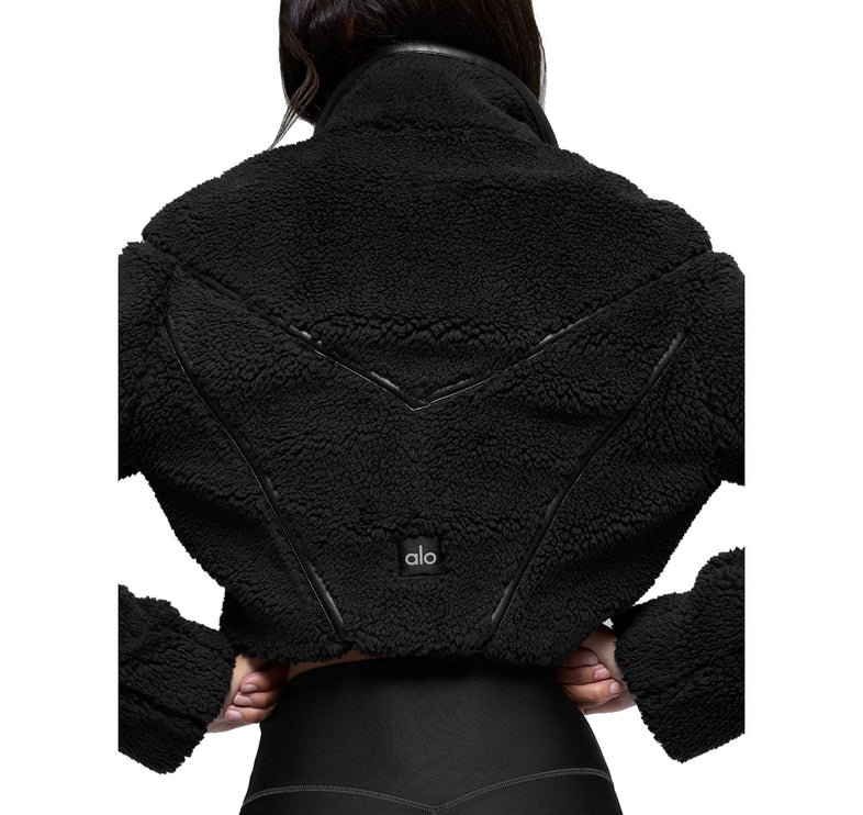 alo Women's Sherpa Cropped Slope Side Jacket Black