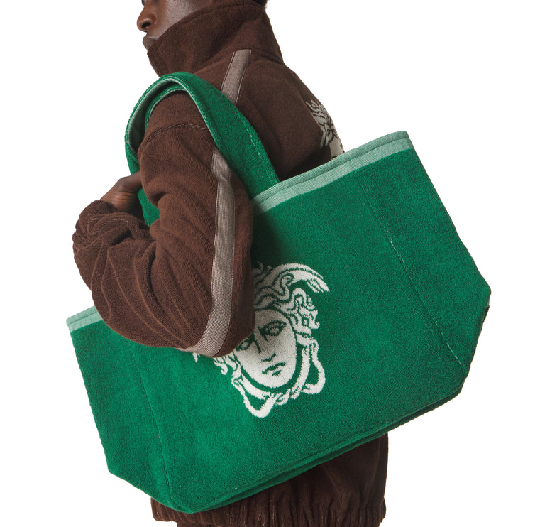 Versace Women's Cotton Terry Jacquard Tote Green