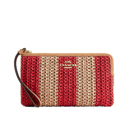 Coach Women's Large Corner Zip Wristlet Gold/Red/Tan
