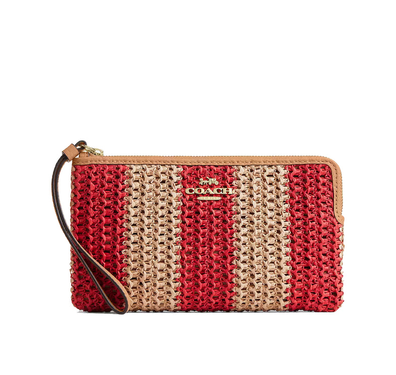 Coach Women's Large Corner Zip Wristlet Gold/Red/Tan