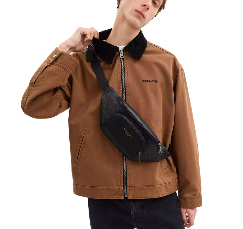 Coach Unisex Racer Small Belt Bag In Signature Canvas Gunmetal/Charcoal/Black