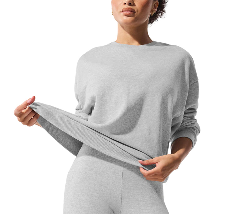 alo Women's Chill Crew Neck Pullover Athletic Heather Grey