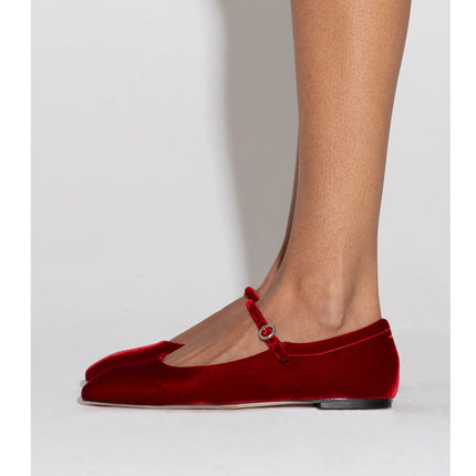 AEYDE Women's Uma Velvet Mary Jane Flats Red Velvet