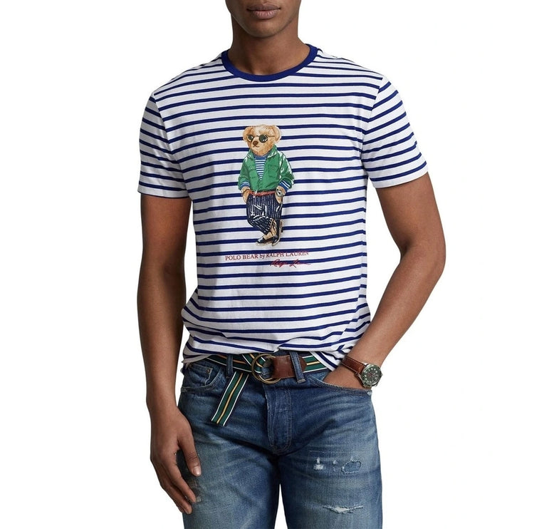 Polo Ralph Lauren Men's Polo Bear Striped Cotton Jersey Tee Blue/White