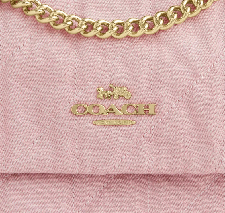 Coach Women's Elodie Crossbody Bag In Loved Denim With Quilting Gold/Light Pink
