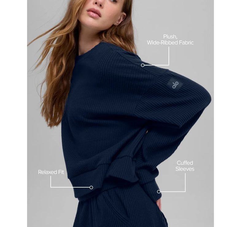 alo Women's Muse Crew Neck Pullover Navy