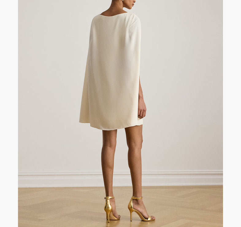 Polo Ralph Lauren Women's Cape Georgette Cocktail Dress Mascarpone Cream