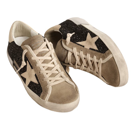 Golden Goose Women's Super Star in Black Glitter with Cream Star and Suede Inserts