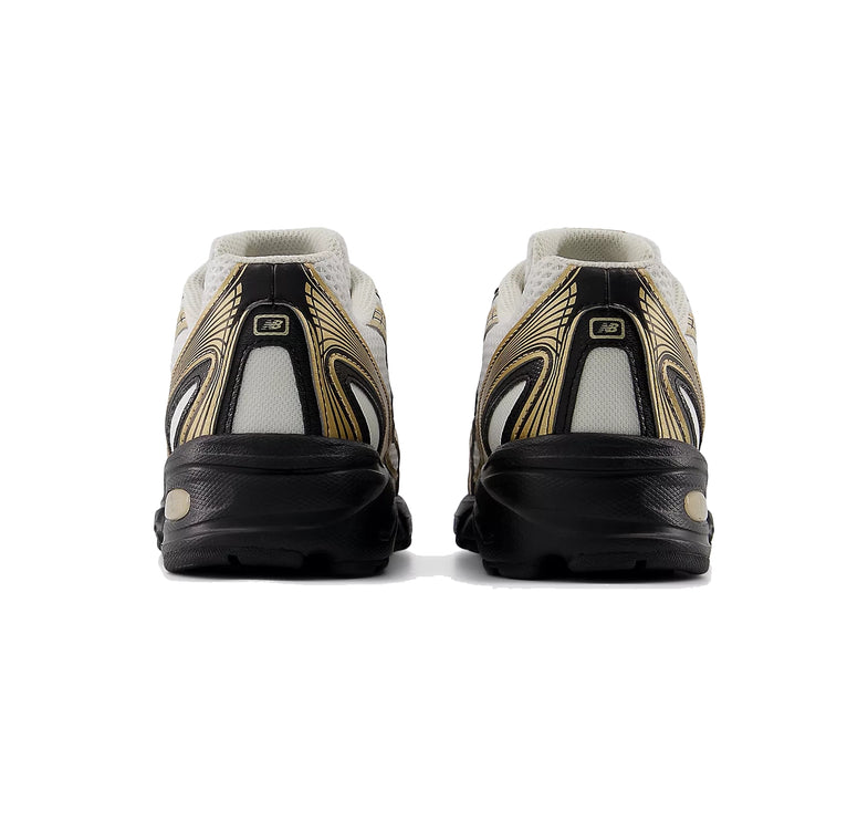 New Balance Grade School 740 Sea Salt with Black and Gold Metallic GR740GM