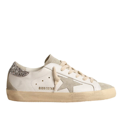 Golden Goose Women's Super Star Sneakers with Gray Star and Silver Glitter