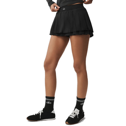 alo Women's Double Or Nothing Tennis Skirt Black