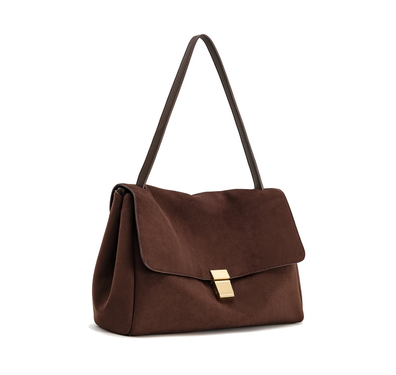 JW PEI Women's Hilary Faux Suede Shoulder Bag Dark Brown