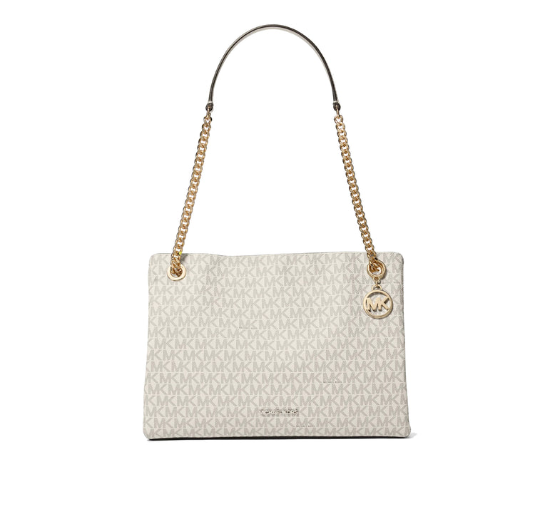 Michael Kors Women's Christina Medium Signature Logo Messenger Bag Light Cream Multi