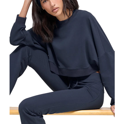 alo Women's Cropped Sway Crew Neck Pullover Navy