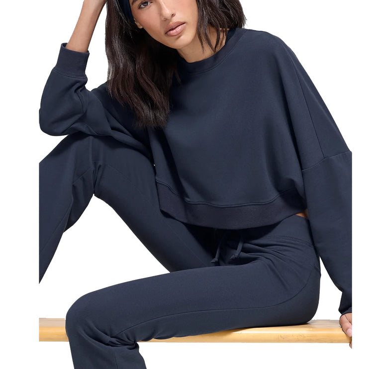alo Women's Cropped Sway Crew Neck Pullover Navy