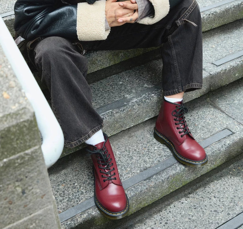 Dr. Martens Unisex 1460 Smooth Leather Lace Up Boots Cherry Red