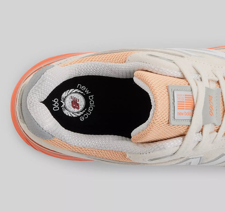New Balance Made in USA 990v4 Moonbeam with Tangerine Heat and Dried Orange U990MO4