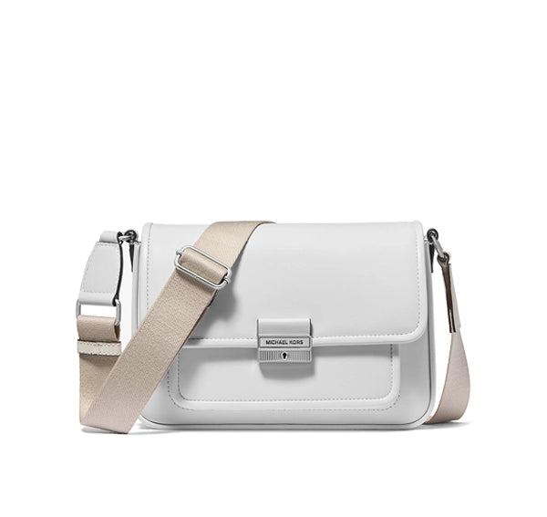 Michael Kors Women's Bradshaw Medium Leather Messenger Bag Optic White