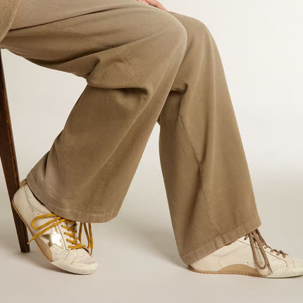 Golden Goose Women's True Star in White Nappa Leather with Gold Star and Beige